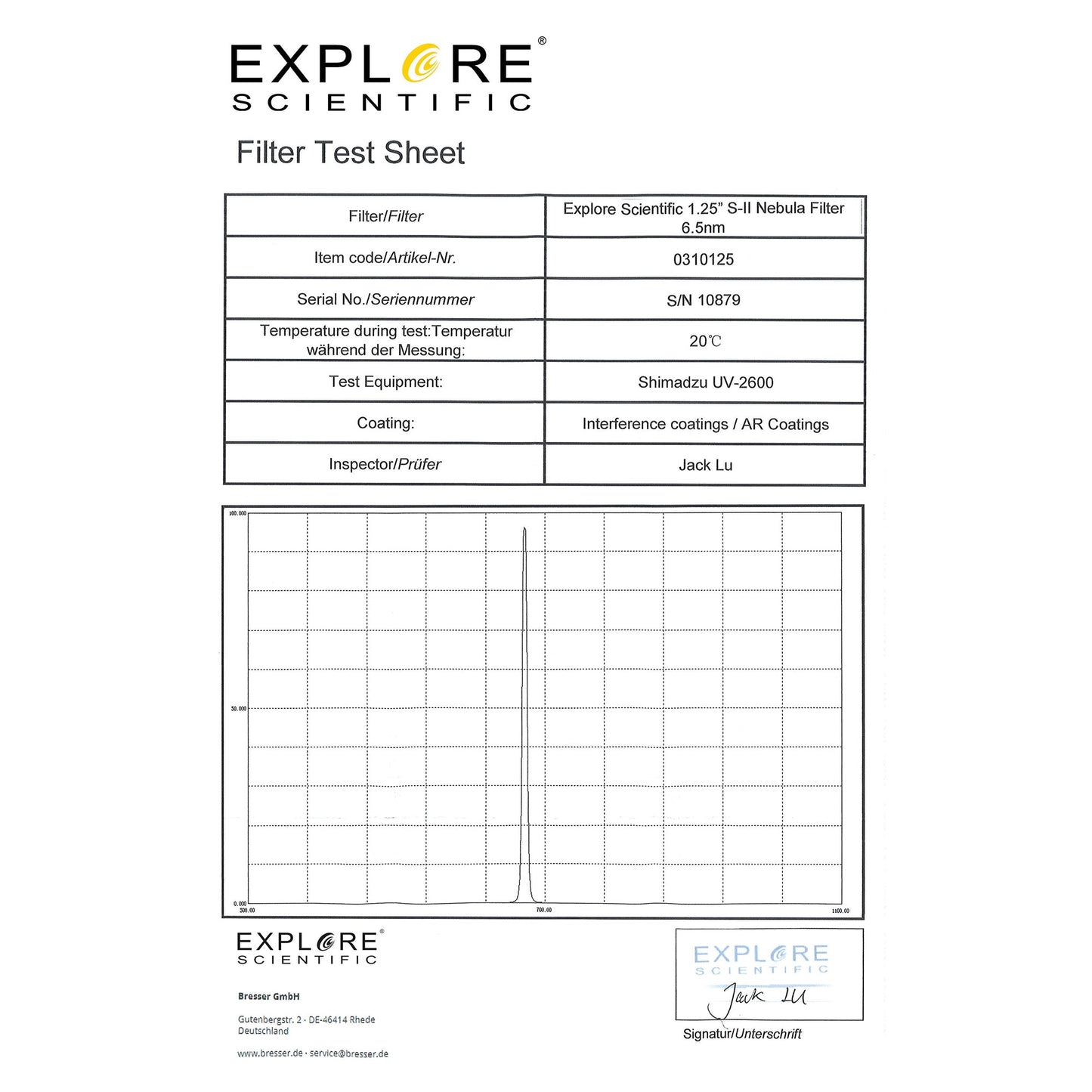 Explore Scientific Nebula Filter S-II 1.25-inch 6.5nm 310125