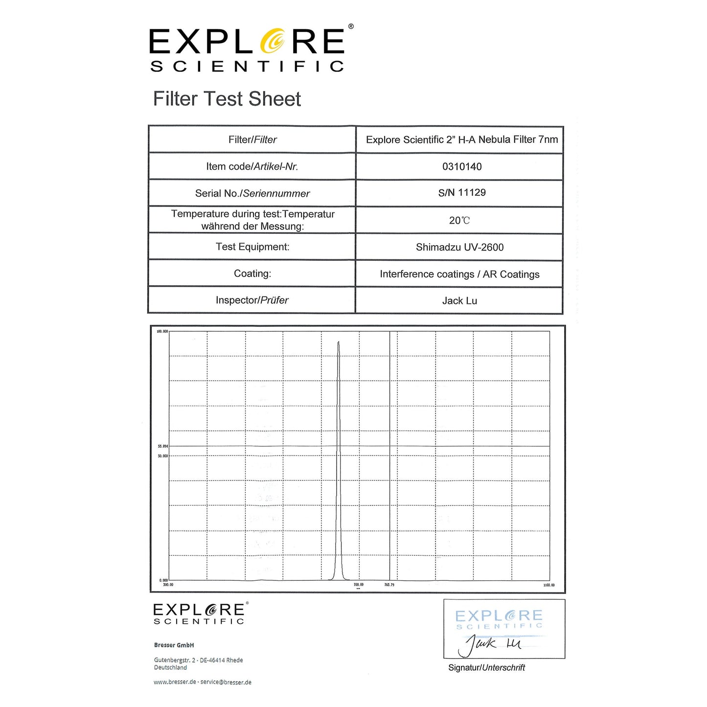 Explore Scientific Nebula Filter H-Alpha 2-inch 7nm 310140