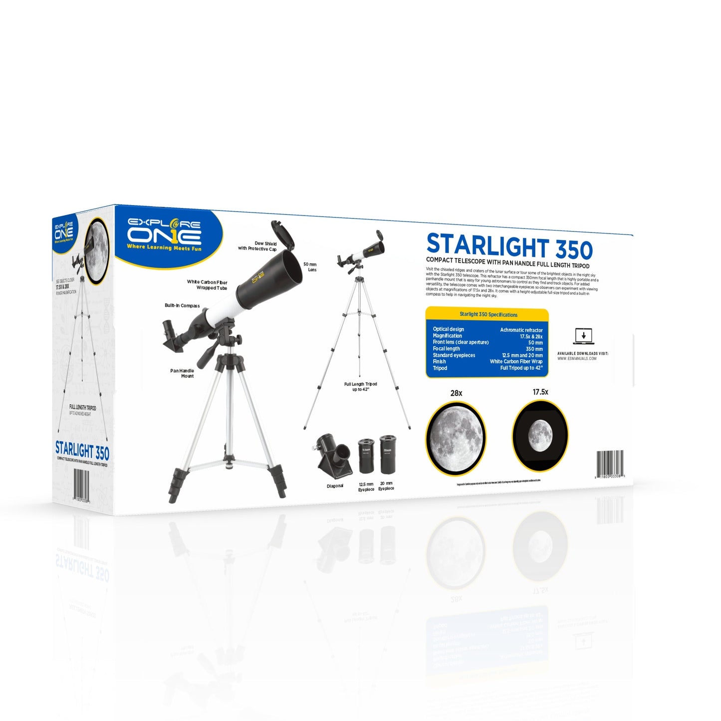 Starlight 350 Compact Telescope with Pan Handle Full Length Tripod