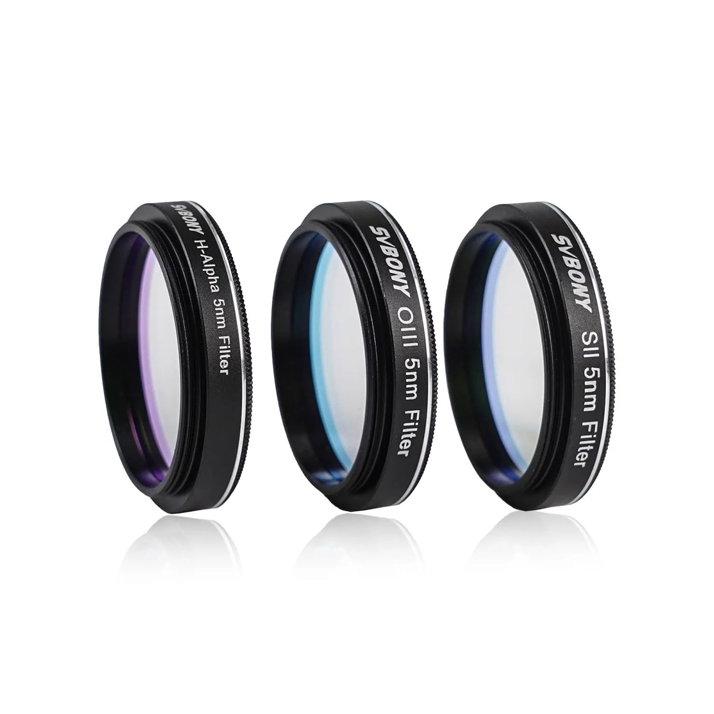 SVBONY SV227 SHO narrowband filter set 5nm 1.25 inch W9187A complete H-Alpha OIII and SII filter set ideal for beginner astrophotography capturing stunning Hubble palette narrowband images of emission nebulae planetary nebulae and deep sky objects from light polluted urban and suburban skies — Telescope Wolves