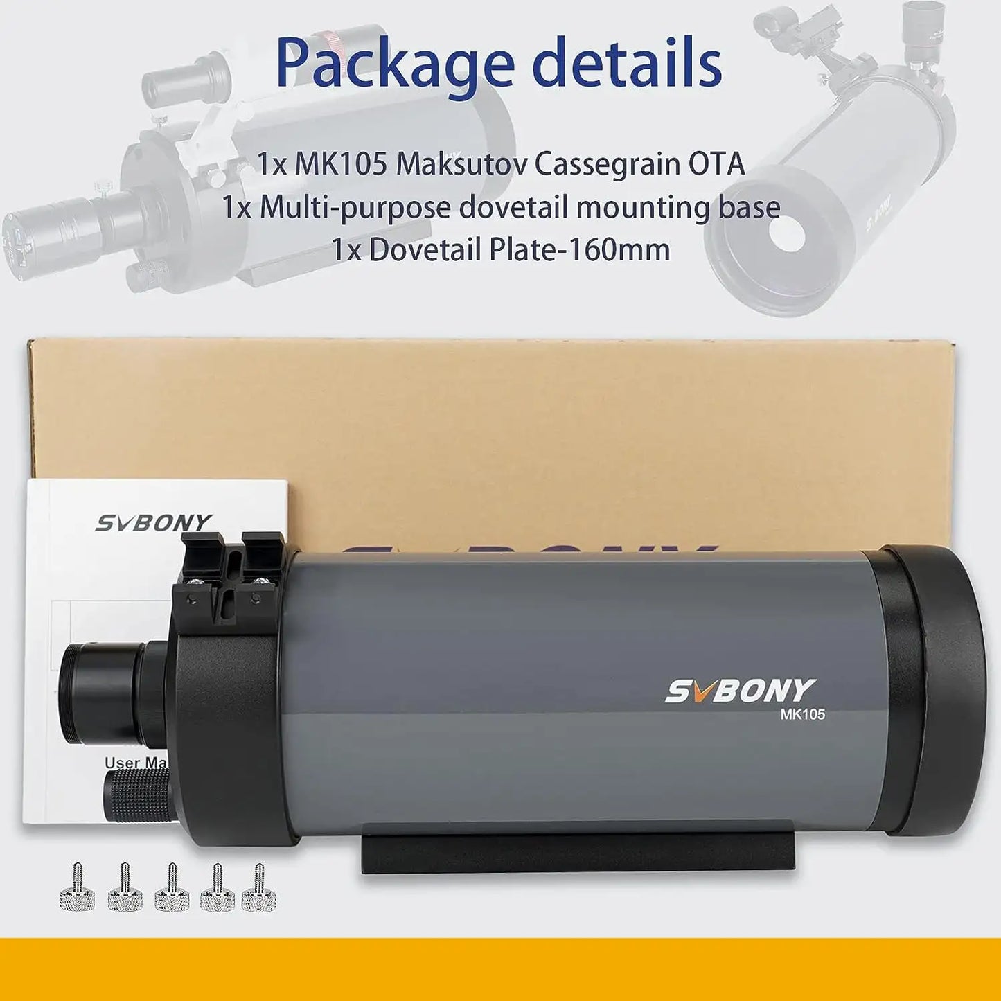 SVBONY MK105 Telescope Maksutov Cassegrain OTA 105mm with 160mm Dovetail Plate for Planetary Visual and Photography