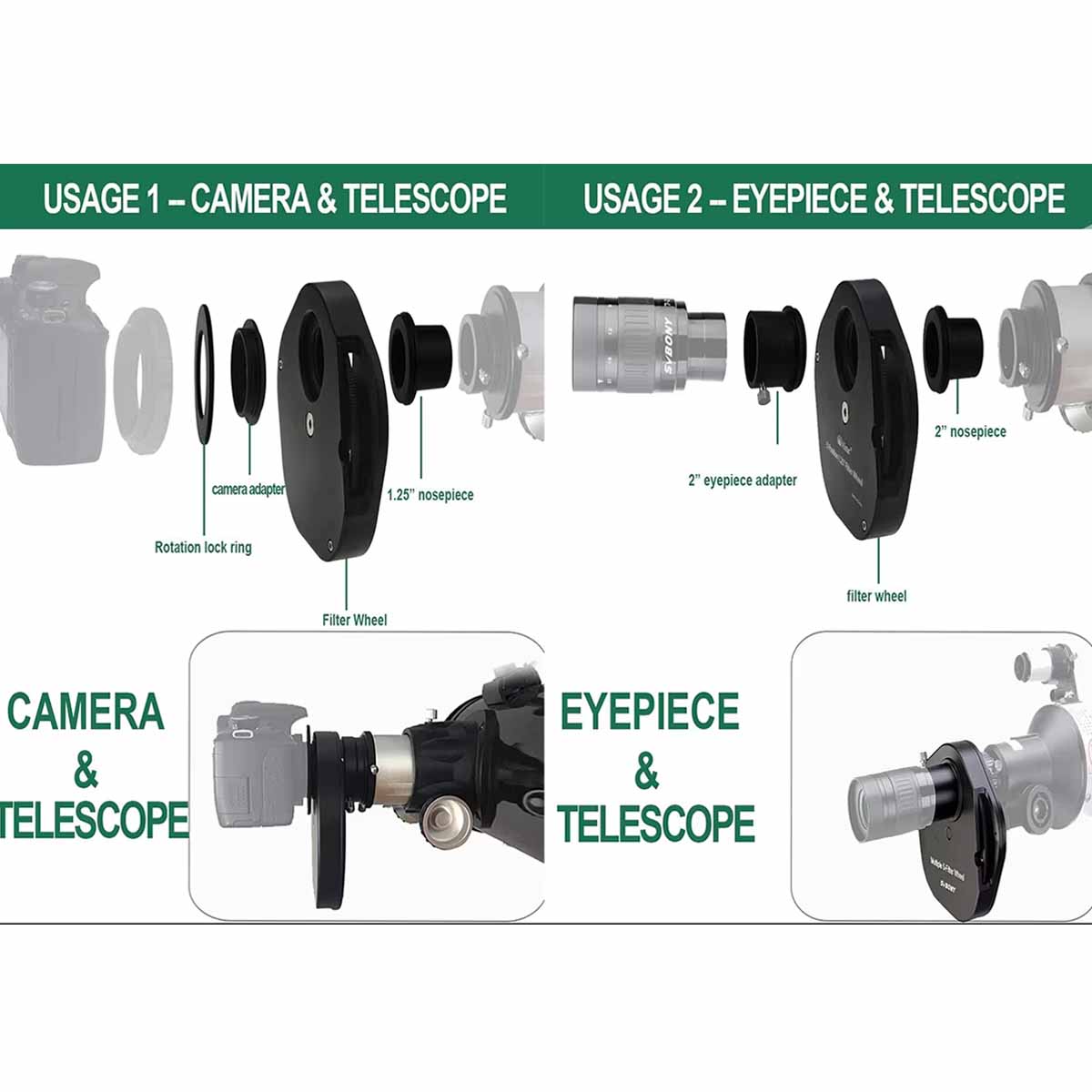 SV133 Filter Wheel 2 inch Multiple 5-Position for Telescope-Image Without Stray Light