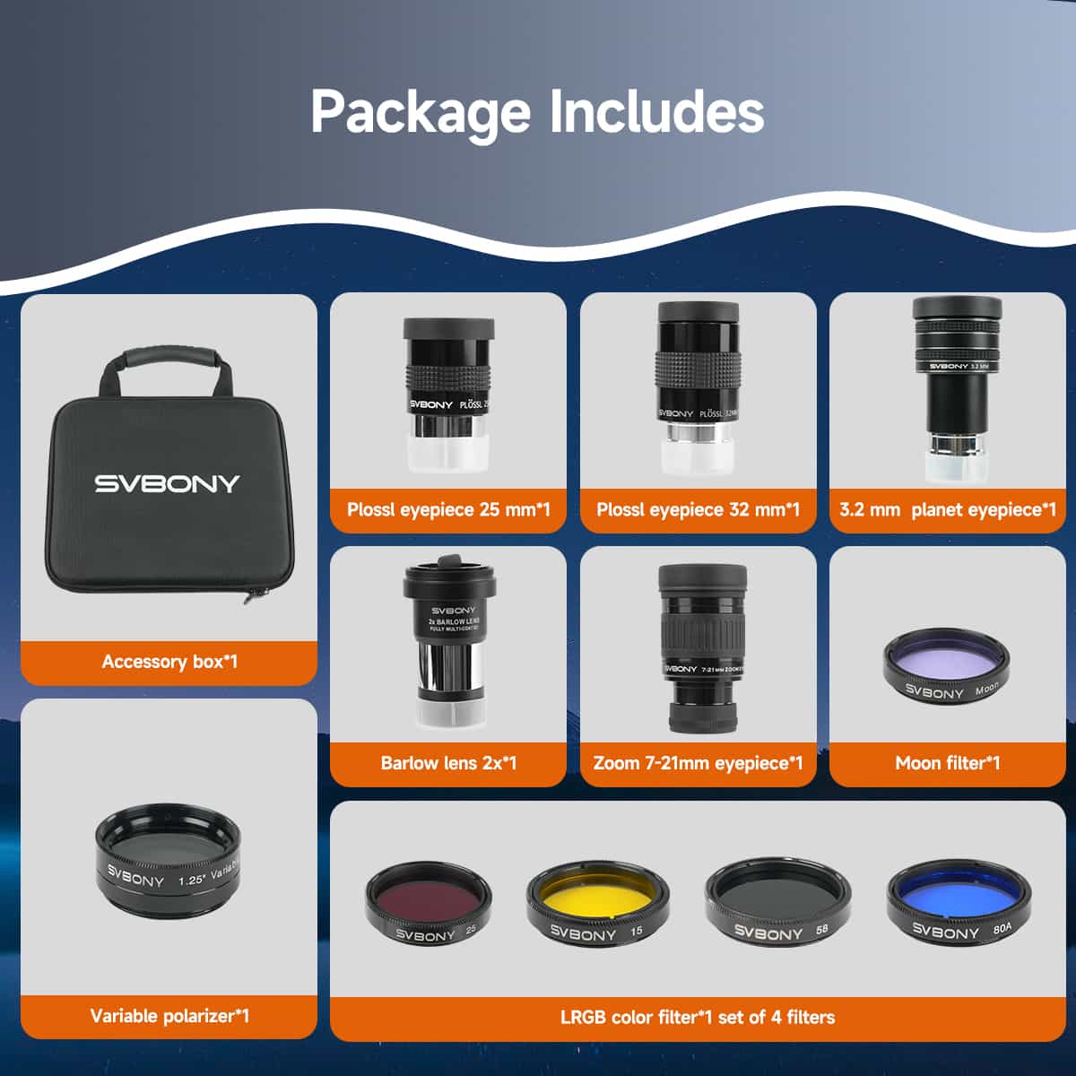 SV233 Telescope Accessory Kit 1.25" Deluxe Set for astronomical observation