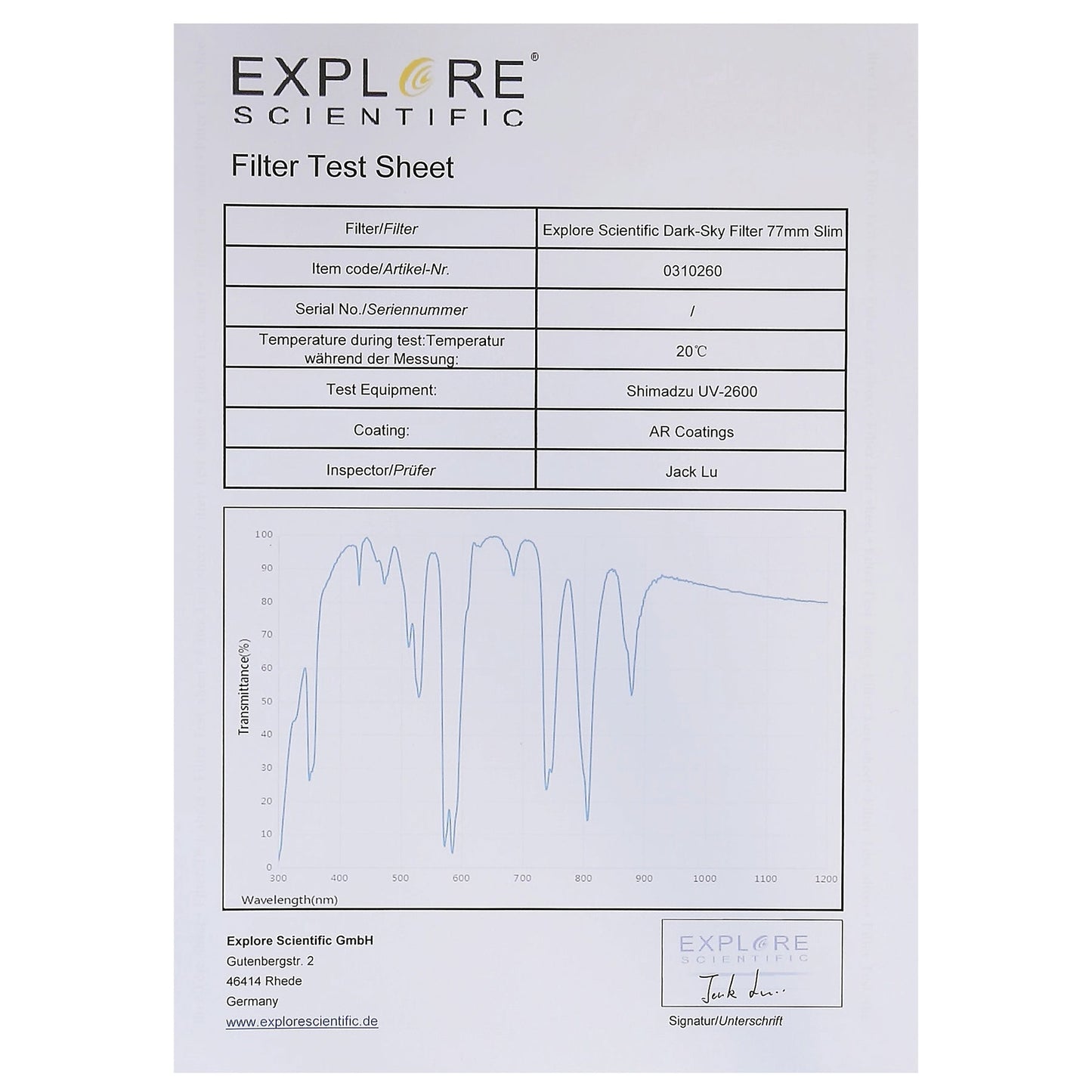 Explore Scientific Dark-Sky Filter 77mm Slim 310260
