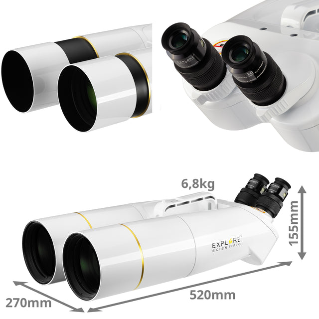 Explore Scientific 01-14220 BT-100 SF Large Binoculars with 62 Degree LER Eyepieces