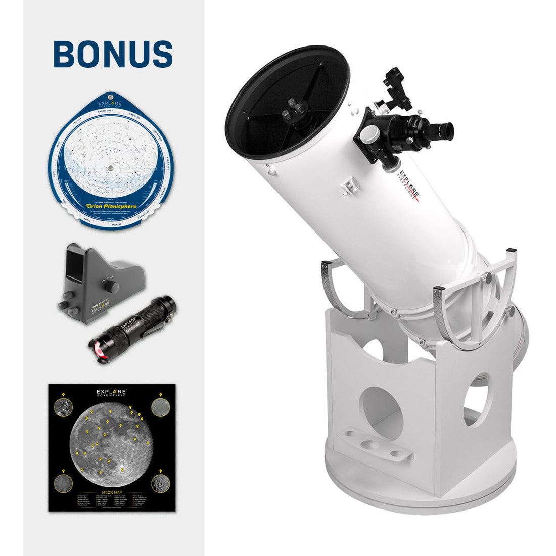 Explore Scientific FirstLight 8-inch Dobsonian, a large-aperture beginner telescope for bright deep-sky views