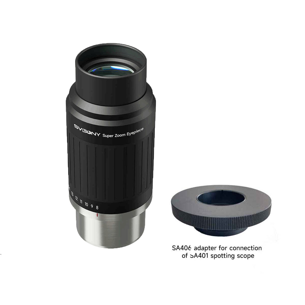 SV230 Super Zoom Aspheric Eyepiece Clickstop Parfocal Design 8-20mm 57°- 72° AFOV for Astronomical Observation with 1¼" / 2" Nosepieces