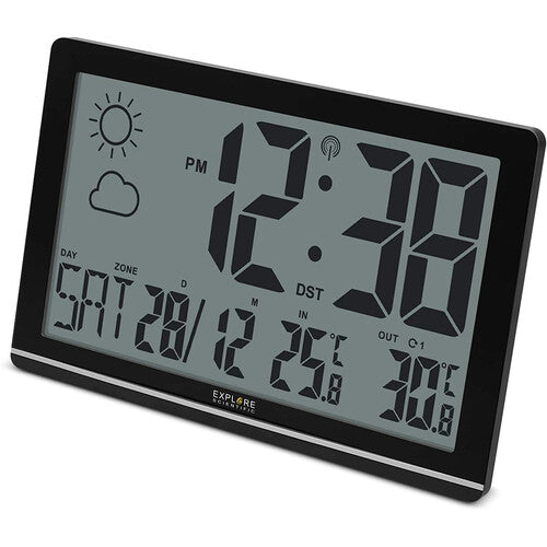 Explore Scientific Jumbo LCD Weather Wall Clock – Black (RDC8001CM3000)