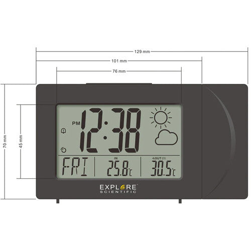 Explore Scientific Projection Radio Clock with Weather Sensor – Black (RPW3008CM3000)