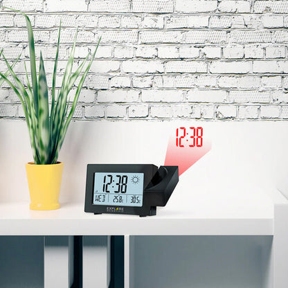 Explore Scientific Projection Radio Clock with Weather Sensor – Black (RPW3008CM3000)