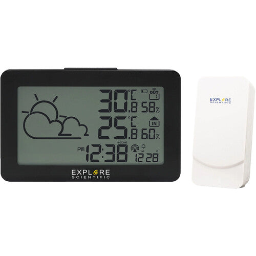 Explore Scientific Large‑Display Radio Weather Station – Black (WSH4002CM3000)