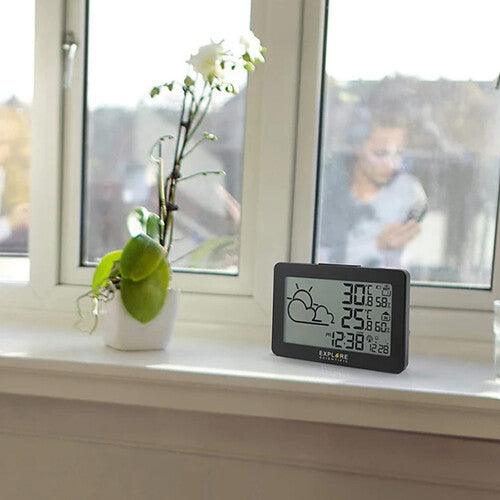 Explore Scientific Large‑Display Radio Weather Station – Black (WSH4002CM3000)