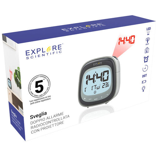 Explore Scientific RDP3007 Projection Clock — Black — Projects Time with Radio Accuracy