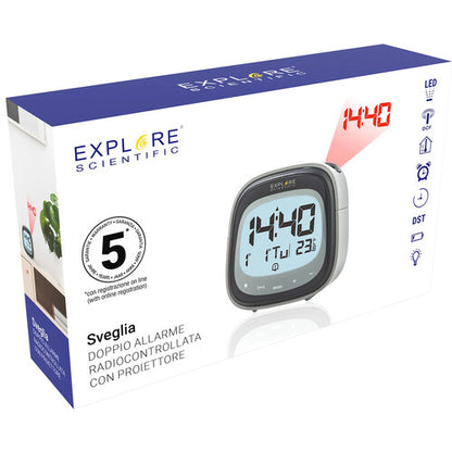 Explore Scientific RDP3007 Projection Clock — Black — Projects Time with Radio Accuracy