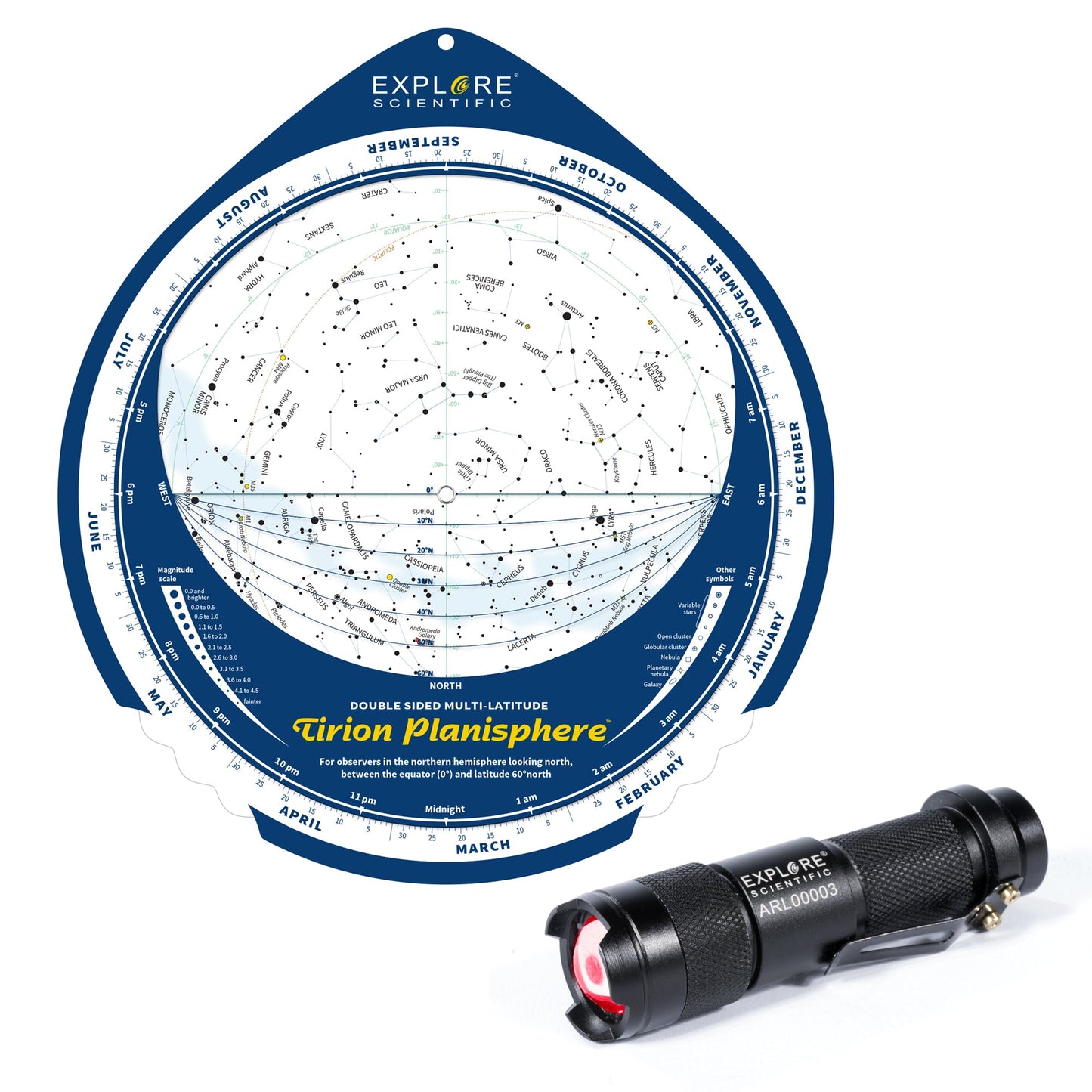 Explore Scientific Tirion Double‑Sided Planisphere 0‑60° North – ES‑TPS018