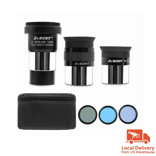 SV233 7-Piece Telescope Accessory Kit 6/17mm Super Plossl Eyepiece 2x Barlow Lens Moon Filter & ND4 Filter & 82A Color Filter w/ Portable Bag