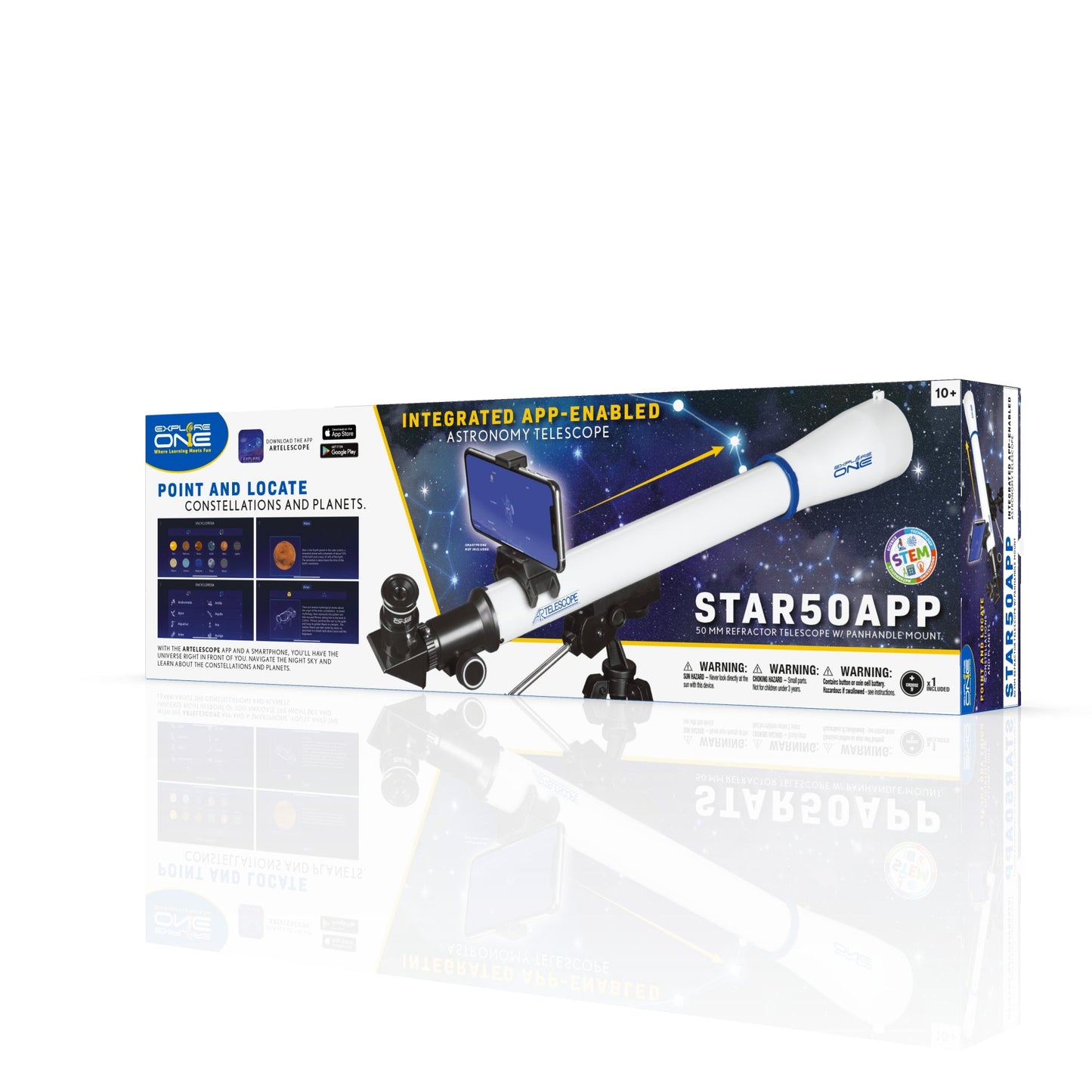 Explore One STAR50APP 50mm Refractor Telescope with Panhandle Mount and Astronomy APP 88-34550