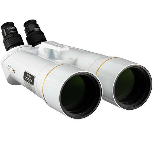 Explore Scientific BT-82 giant astronomy binocular showing 45-degree angled eyepieces and focusers