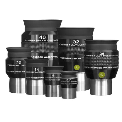 Explore Scientific 62° Argon-Purged Waterproof Eyepiece Series – 1.25" Telescope Eyepieces (5.5 mm, 9 mm, 14 mm, 20 mm, 26 mm, 32 mm, 40 mm)