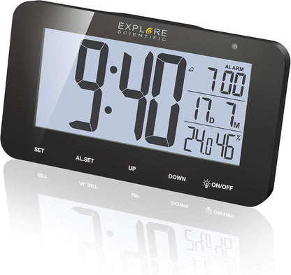 Explore Scientific Radio Controlled Clock — Black — Atomic Accuracy Digital Display