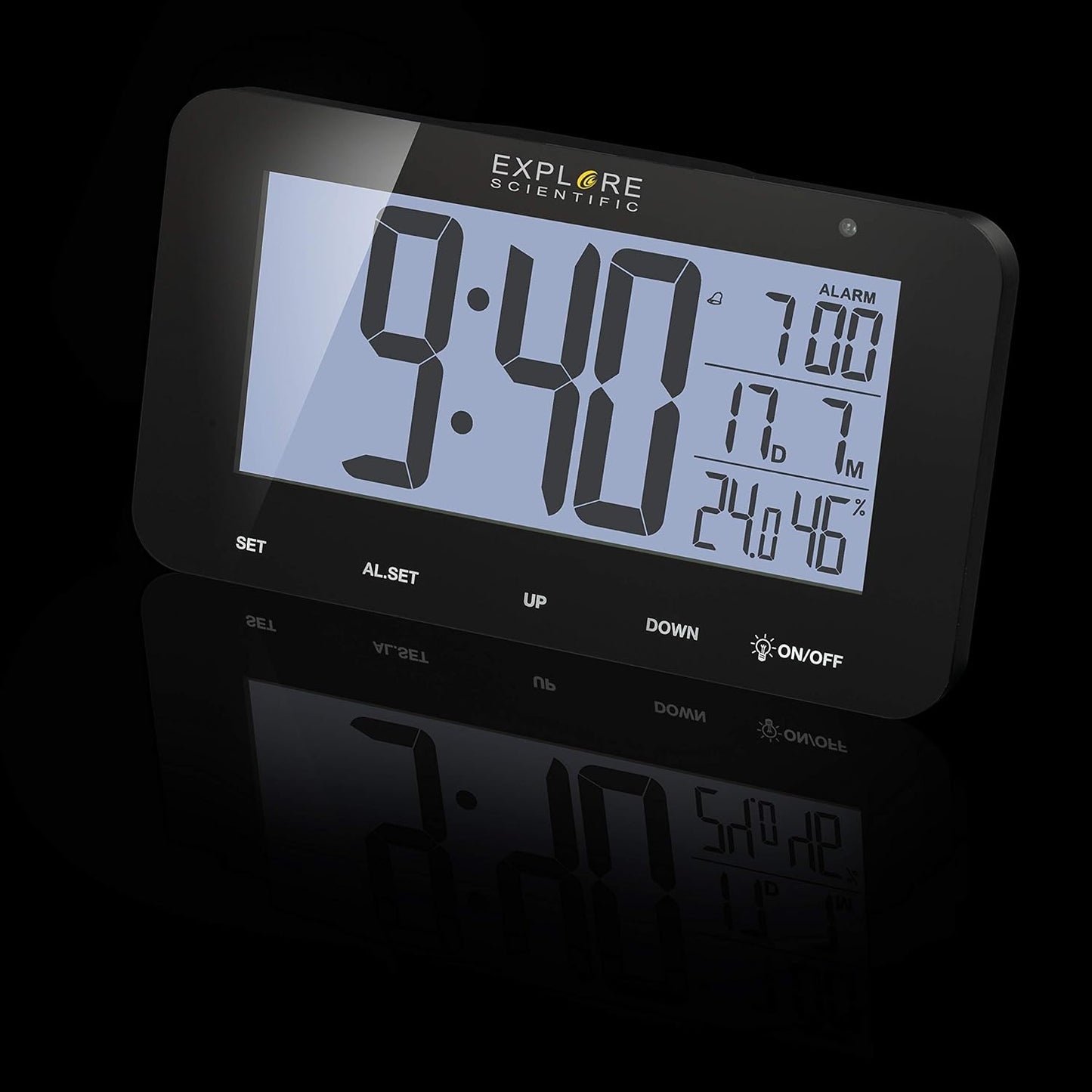 Explore Scientific Radio Controlled Clock — Black — Atomic Accuracy Digital Display