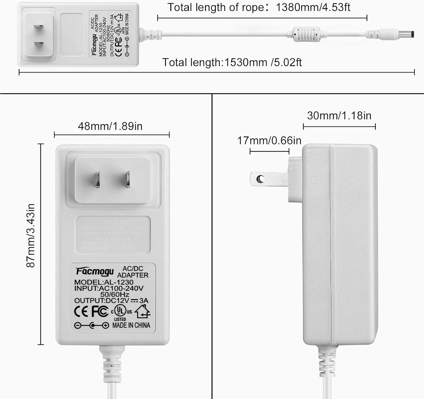 Facmogu 12V 3A Power Adapter for Telescope Mounts