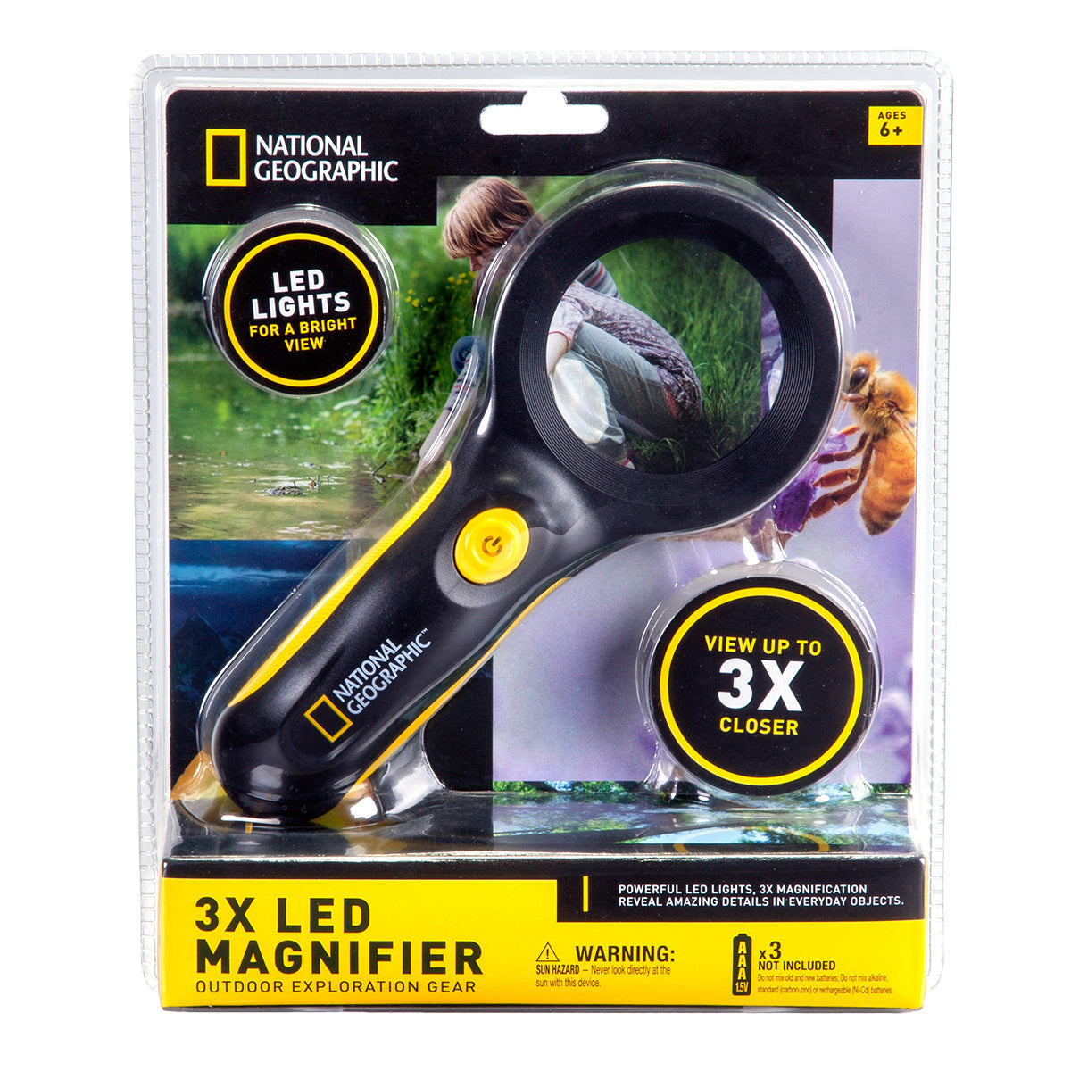 National Geographic 3x LED Magnifying Glass — Illuminated Tool for Exploration and Hobbies | Telescope Wolves