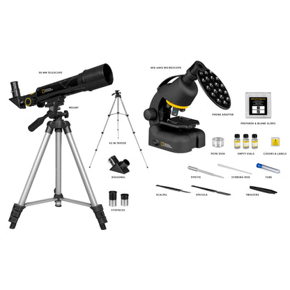 National Geographic 50mm Telescope & 640x Microscope Set with Hard Case 80-30124 – Beginner Astronomy & Science Kit