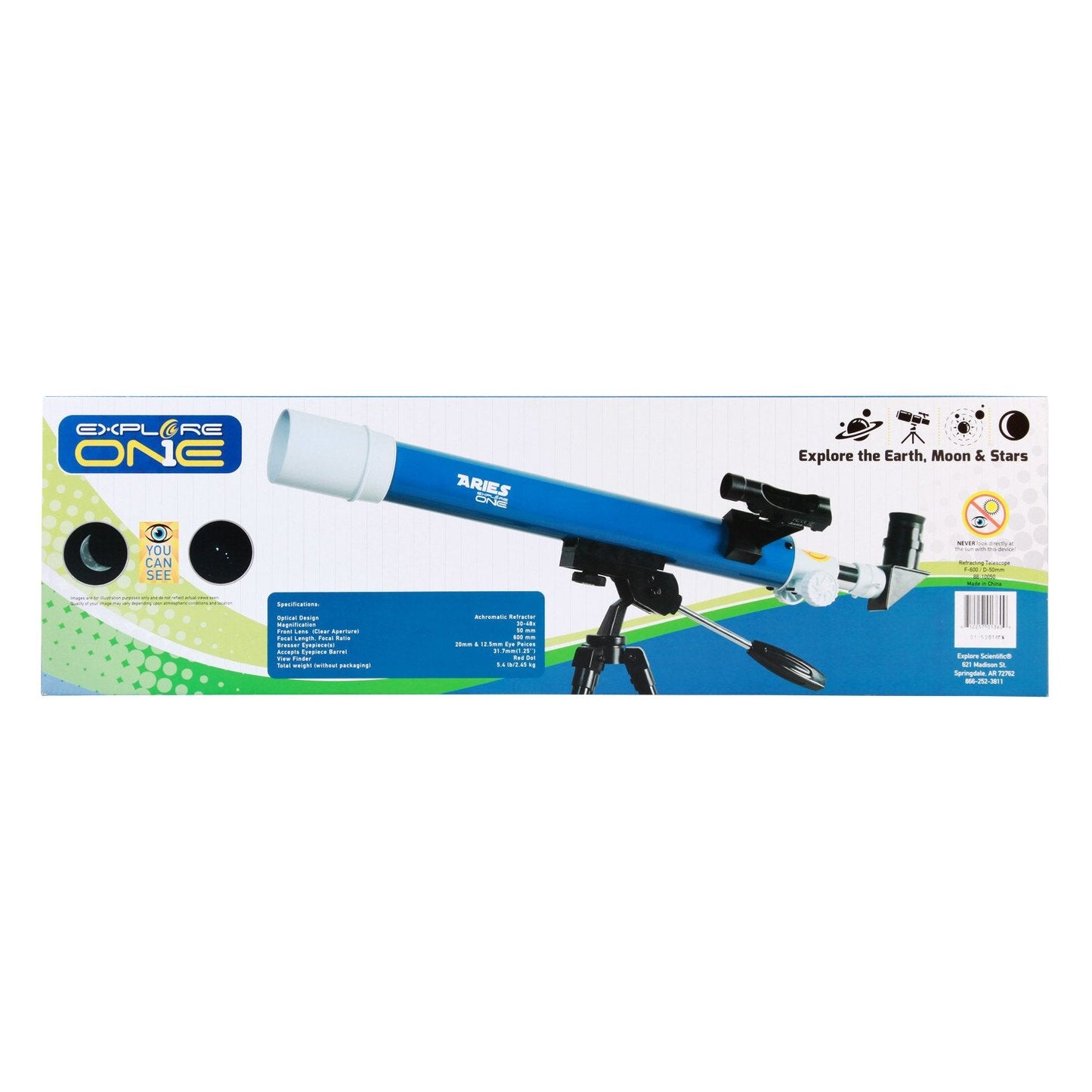 Explore One 50mm Aries Refractor Telescope 88-10050 – Beginner Kids Telescope for Astronomy