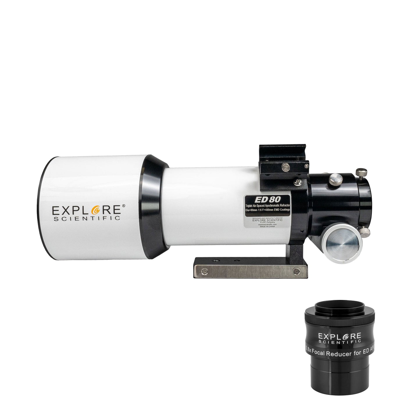 Explore Scientific ED80 Essential Series Air-Spaced Triplet Refractor Telescope with 0.8x Focal Reducer ES-ED0806-FR0.8x