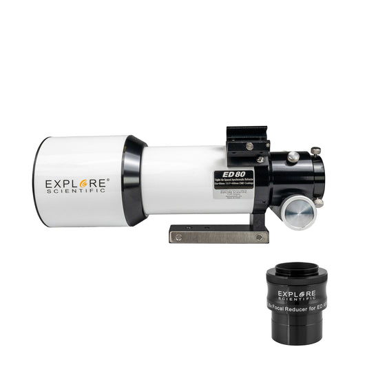 Explore Scientific ED 80mm apochromatic refractor telescope with 0.8x focal reducer for astrophotography