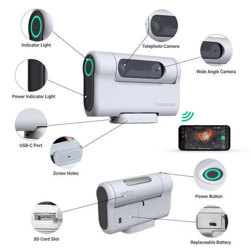 DWARF II Deluxe Edition Smart Telescope with Solar Filters, UHC Filter and Two Replaceable Batteries