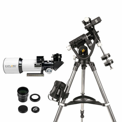 Explore Scientific ED 80mm refractor with 0.8x reducer and iEXOS-100 GoTo mount astrophotography kit