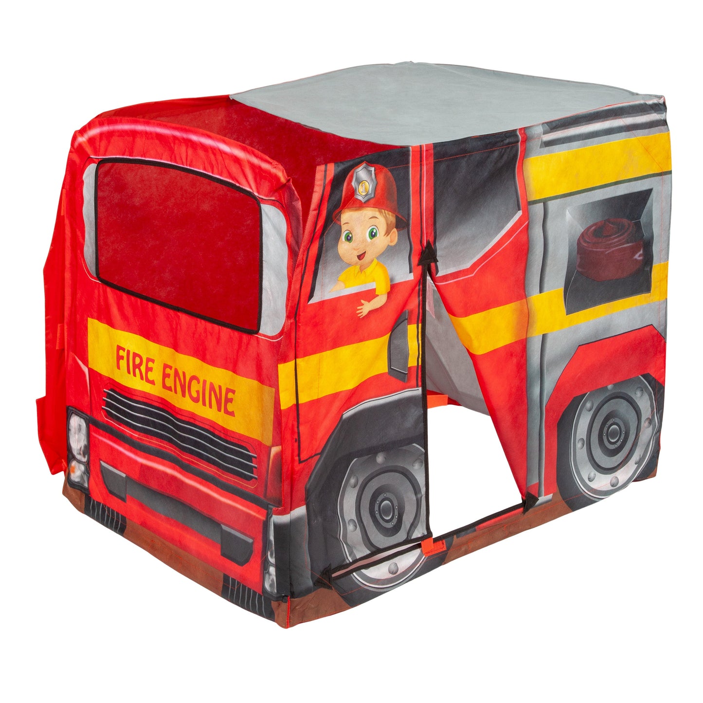 ExploreHut Fire Engine Collapsible Tent — Kids Pop-Up Play Tent for Imaginative Play | Telescope Wolves