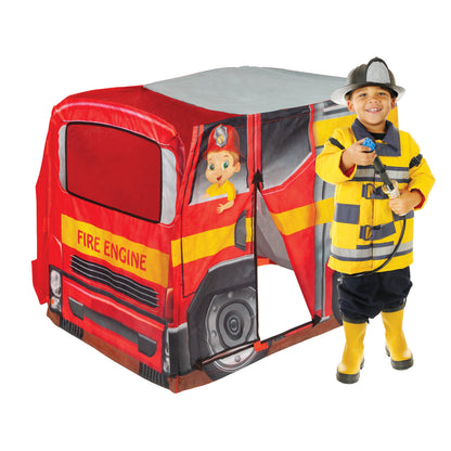 ExploreHut Fire Engine Collapsible Tent — Kids Pop-Up Play Tent for Imaginative Play | Telescope Wolves
