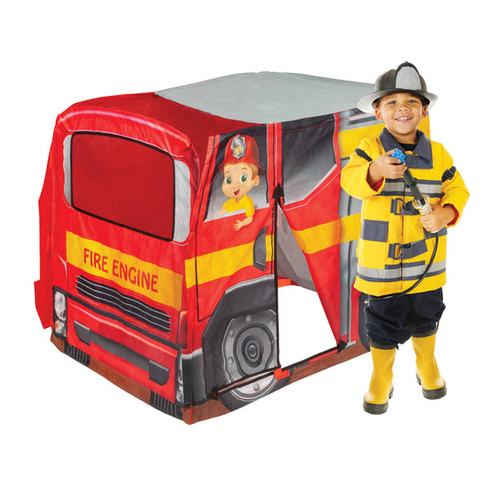 ExploreHut Fire Engine Collapsible Tent — Kids Pop-Up Play Tent for Imaginative Play | Telescope Wolves
