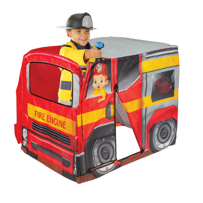 ExploreHut Fire Engine Collapsible Tent — Kids Pop-Up Play Tent for Imaginative Play | Telescope Wolves