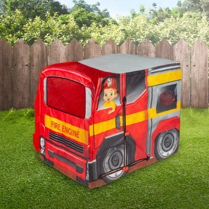 ExploreHut Fire Engine Collapsible Tent — Kids Pop-Up Play Tent for Imaginative Play | Telescope Wolves