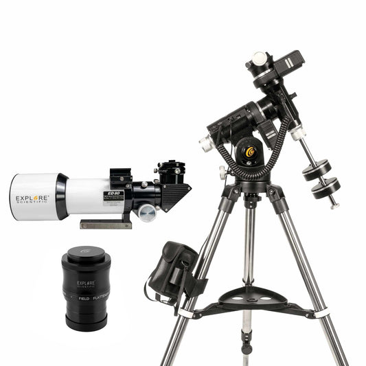 Explore Scientific ED 80mm refractor with field flattener and iEXOS-100 GoTo equatorial mount