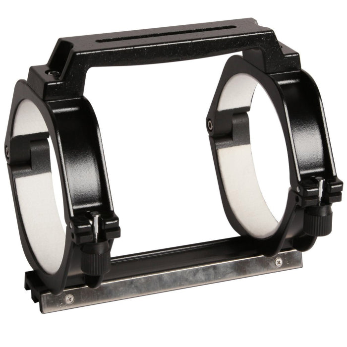 Explore Scientific cradle ring set with slotted carry handle TED102CFCRDL designed exclusively for the carbon fiber series 102mm telescope providing secure stable and precise mounting balance and easy transportation for comfortable visual observing and astrophotography setups — Telescope Wolves