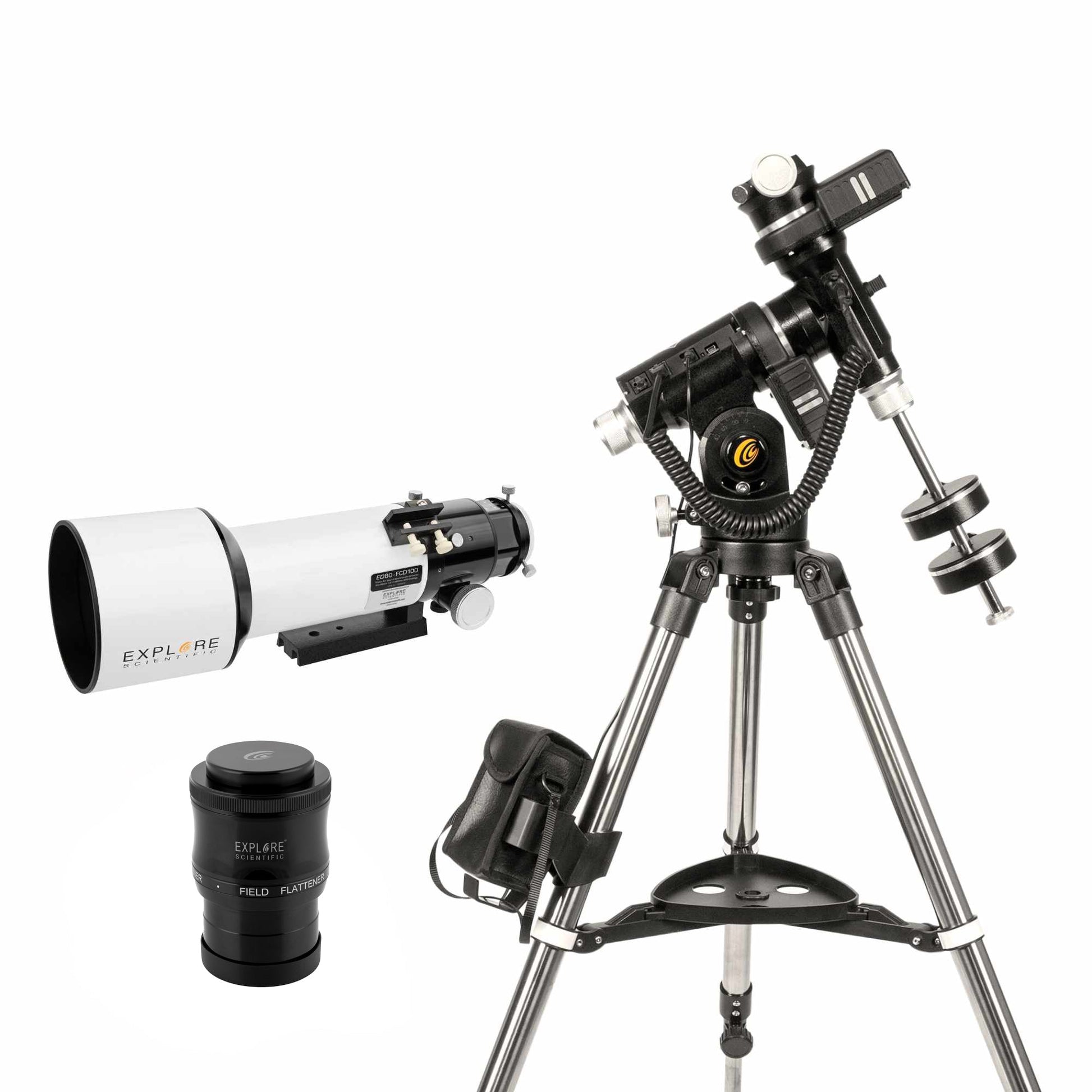 Explore Scientific FCD100 80mm refractor with field flattener and iEXOS-100 GoTo mount