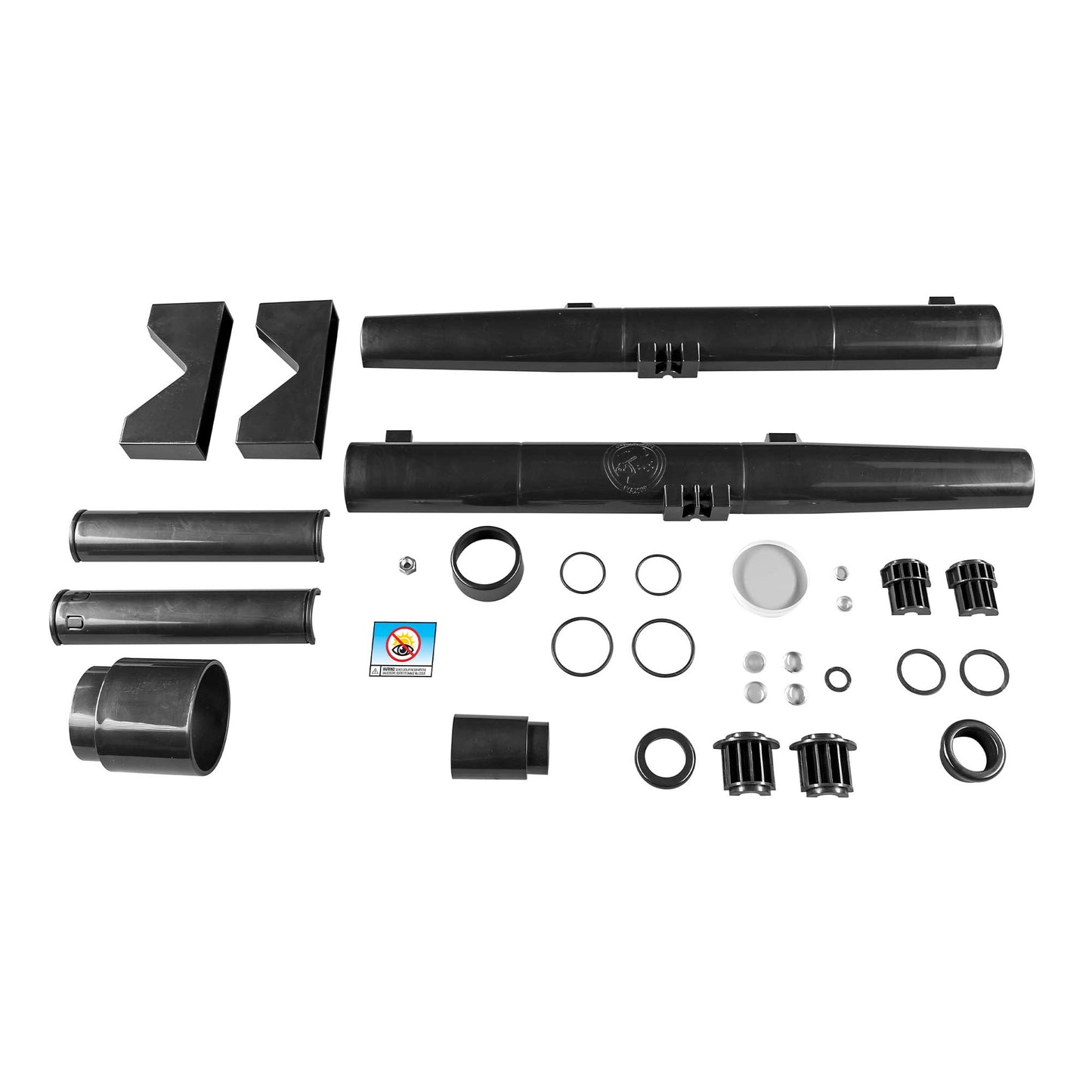 Explore Scientific Galileoscope educational telescope kit GSCOPE complete parts layout showing every component included out of the box for kids students and beginner astronomers ready to assemble their own 50mm refractor telescope from scratch — Telescope Wolves