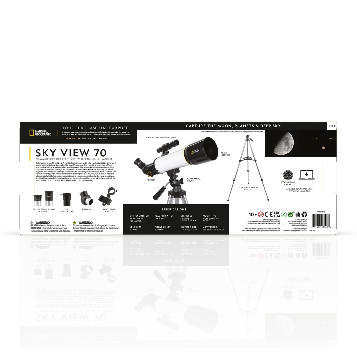 National Geographic RT70400 70mm Refractor Telescope — Beginner Telescope with Panhandle Mount and Smartphone Adapter
