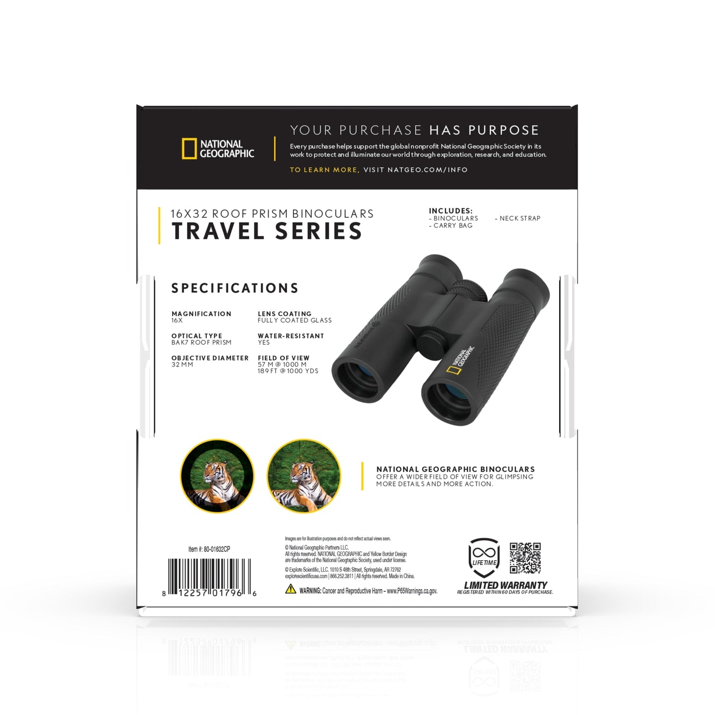National Geographic 16x32 Binoculars 80-01632CP | Telescope Wolves