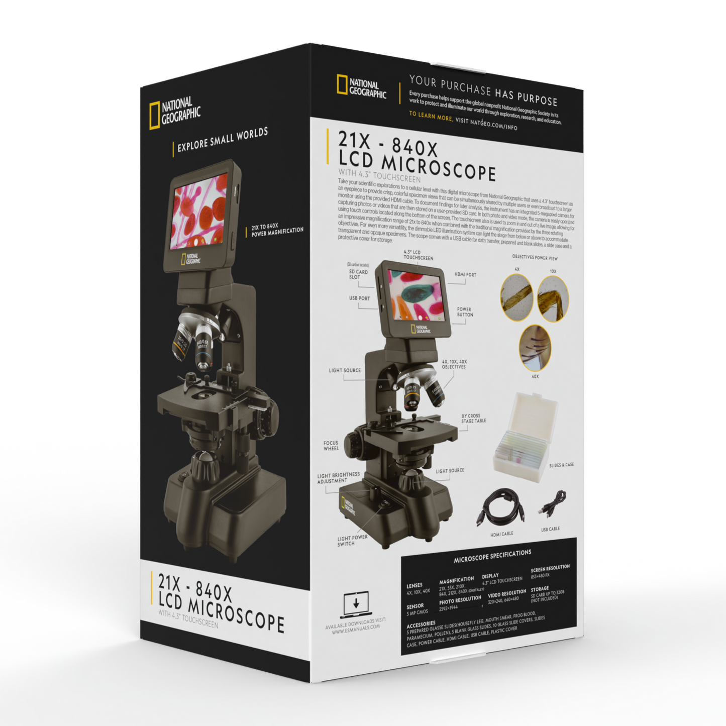 Explore Scientific 21x-840x Digital Microscope with 4.3-inch LCD Touchscreen and Integrated Camera 80-10302