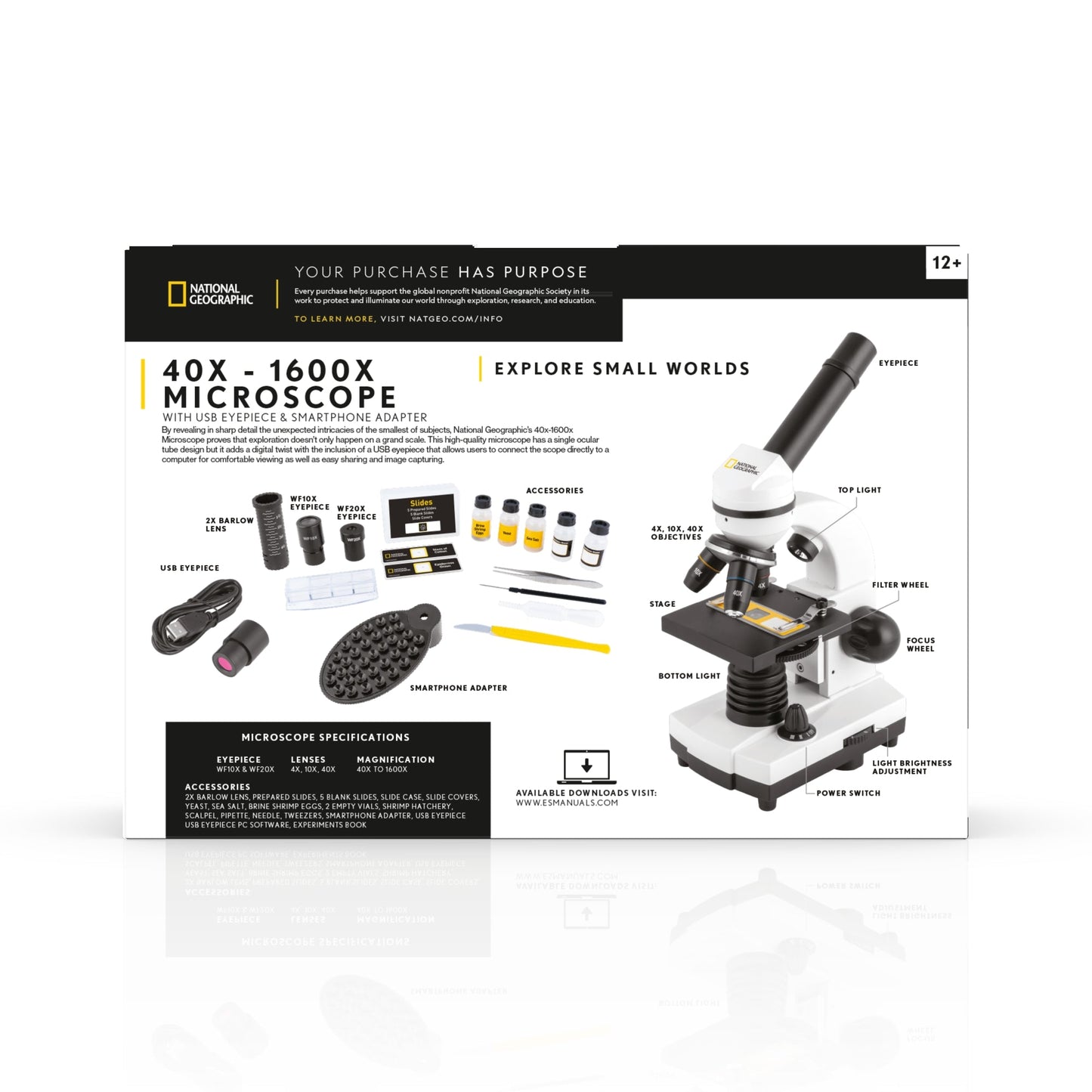 National Geographic 40x-1600x Biological Microscope with USB Eyepiece — Advanced Student Microscope with Camera | Telescope Wolves