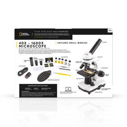 National Geographic 40x-1600x Biological Microscope with USB Eyepiece — Advanced Student Microscope with Camera | Telescope Wolves