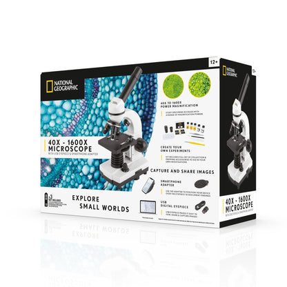 National Geographic 40x-1600x Biological Microscope with USB Eyepiece — Advanced Student Microscope with Camera | Telescope Wolves
