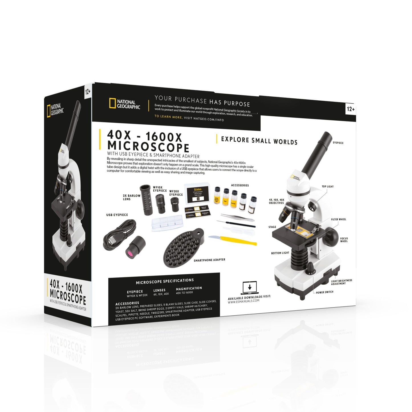 National Geographic 40x-1600x Biological Microscope with USB Eyepiece — Advanced Student Microscope with Camera | Telescope Wolves
