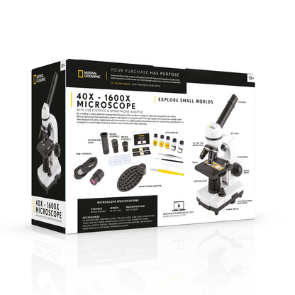 National Geographic 40x-1600x Biological Microscope with USB Eyepiece — Advanced Student Microscope with Camera | Telescope Wolves